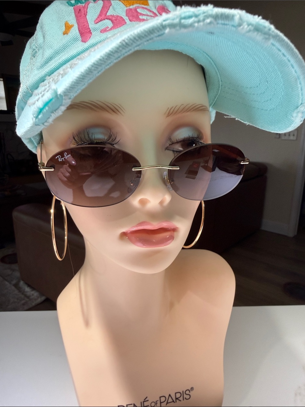 RAYBAN Artista Gradient Brown Rimless Sunglasses, Gold Accent - Picture 3 of 8